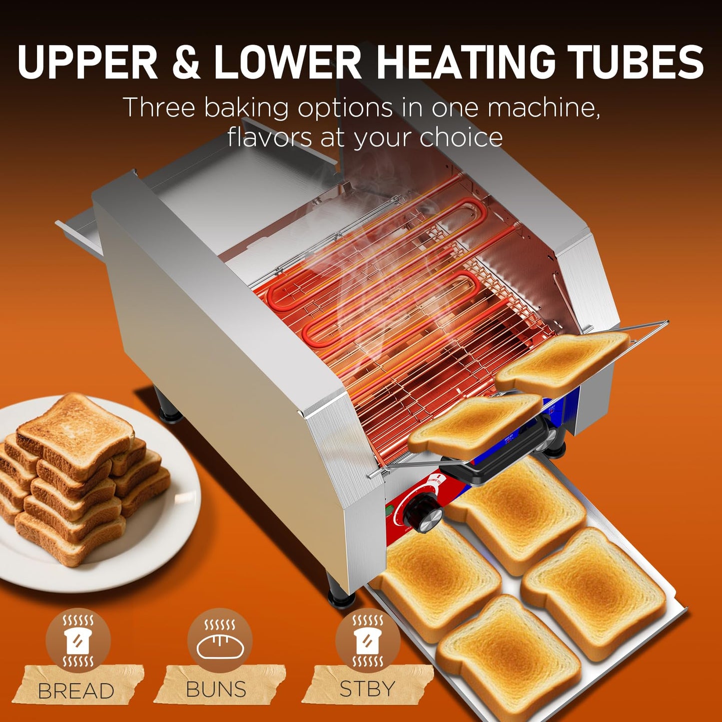 HTTSICHI Commercial Conveyor Toaster w/ 2 Slice Wide Slot, 300 Slice/hour Commercial Toaster w/ 10.1’’ Wide and 3‘’ Opening, Industrial Kitchen Cooking bagel w/Stainless Steel and Heavy Duty
