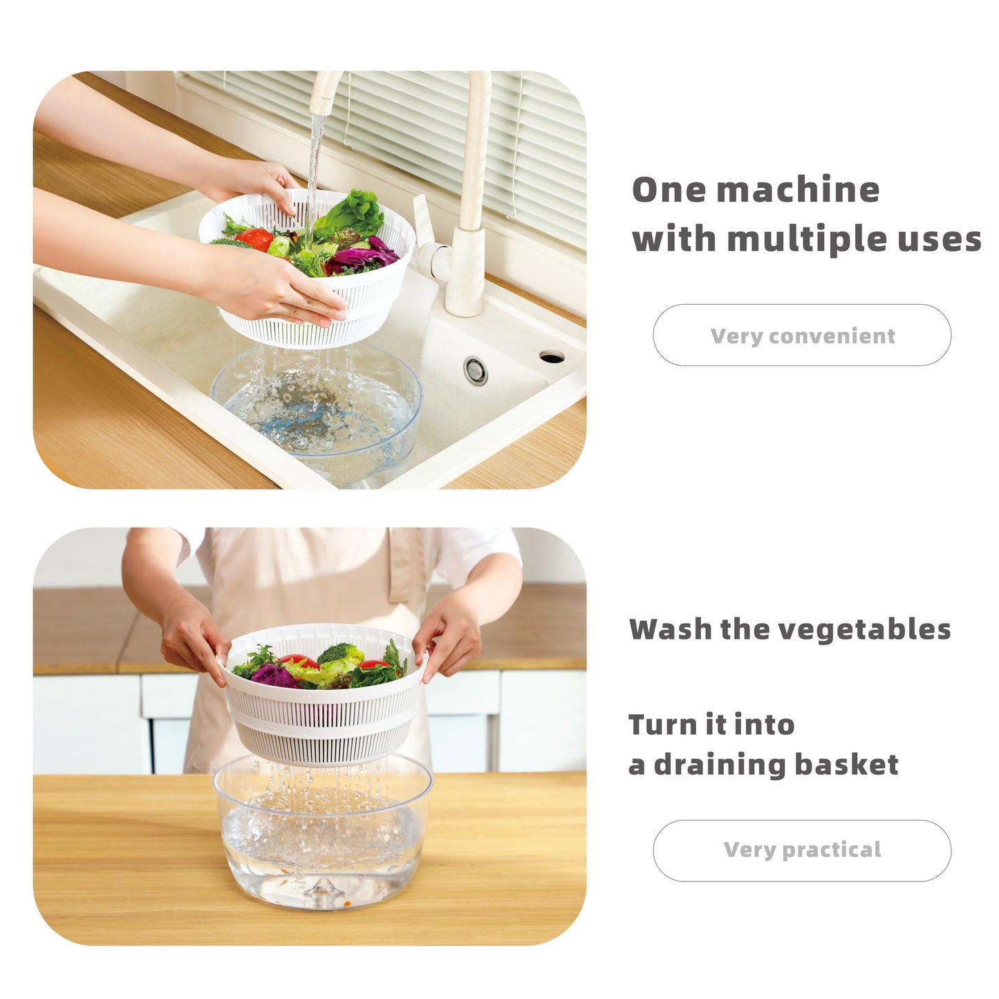 Subbuteo Electric Salad Spinner 4Qt – Rechargeable Lettuce Washer & Vegetable Dryer with 2+ Month Battery Life, Type-C, Detachable Parts, Spin Dry Kitchen Gadget for Greens Herbs Berries