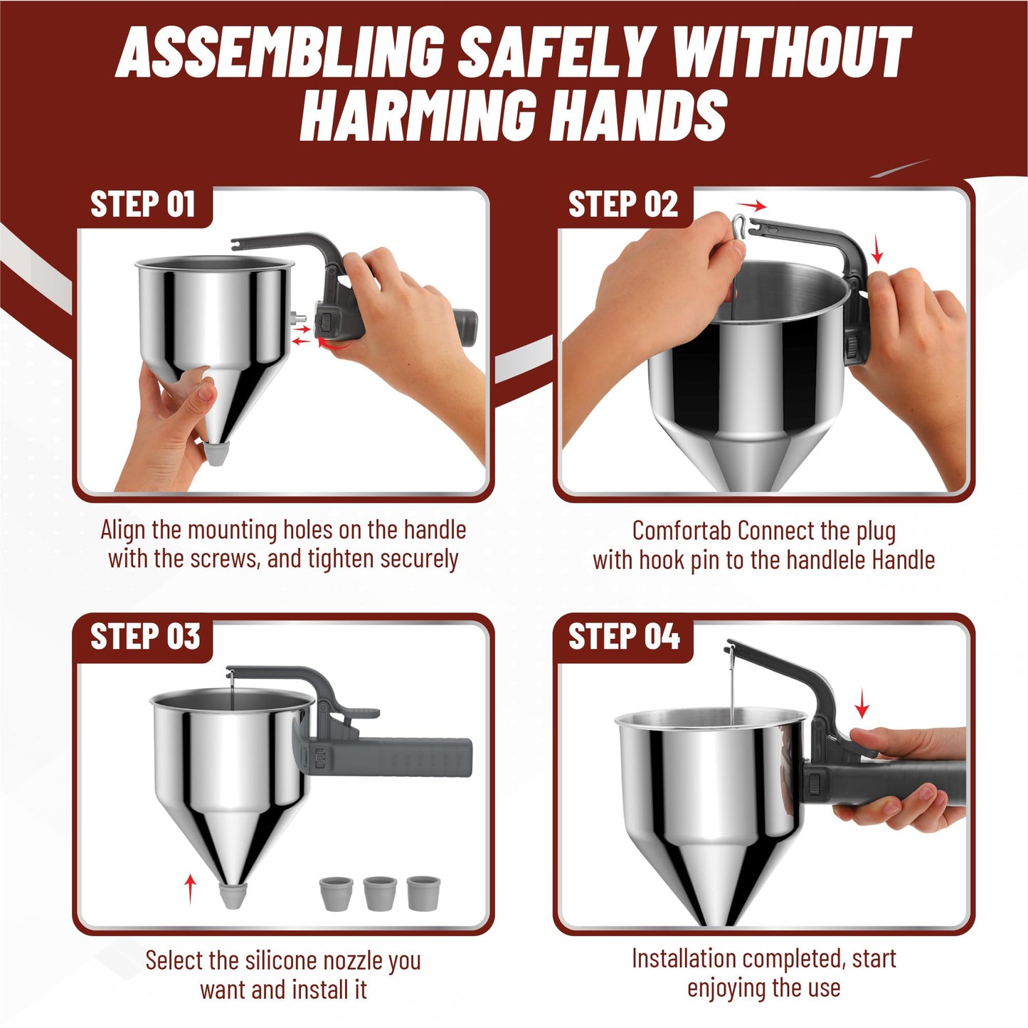 Tuauoe Stainless Steel Pancake Batter Dispenser, 40oz Batter Dispenser with Squeeze Handle, Great for Pancakes, Cupcake, Waffle or Any Baked Goods, Durable, Leak-Free, Space Gray