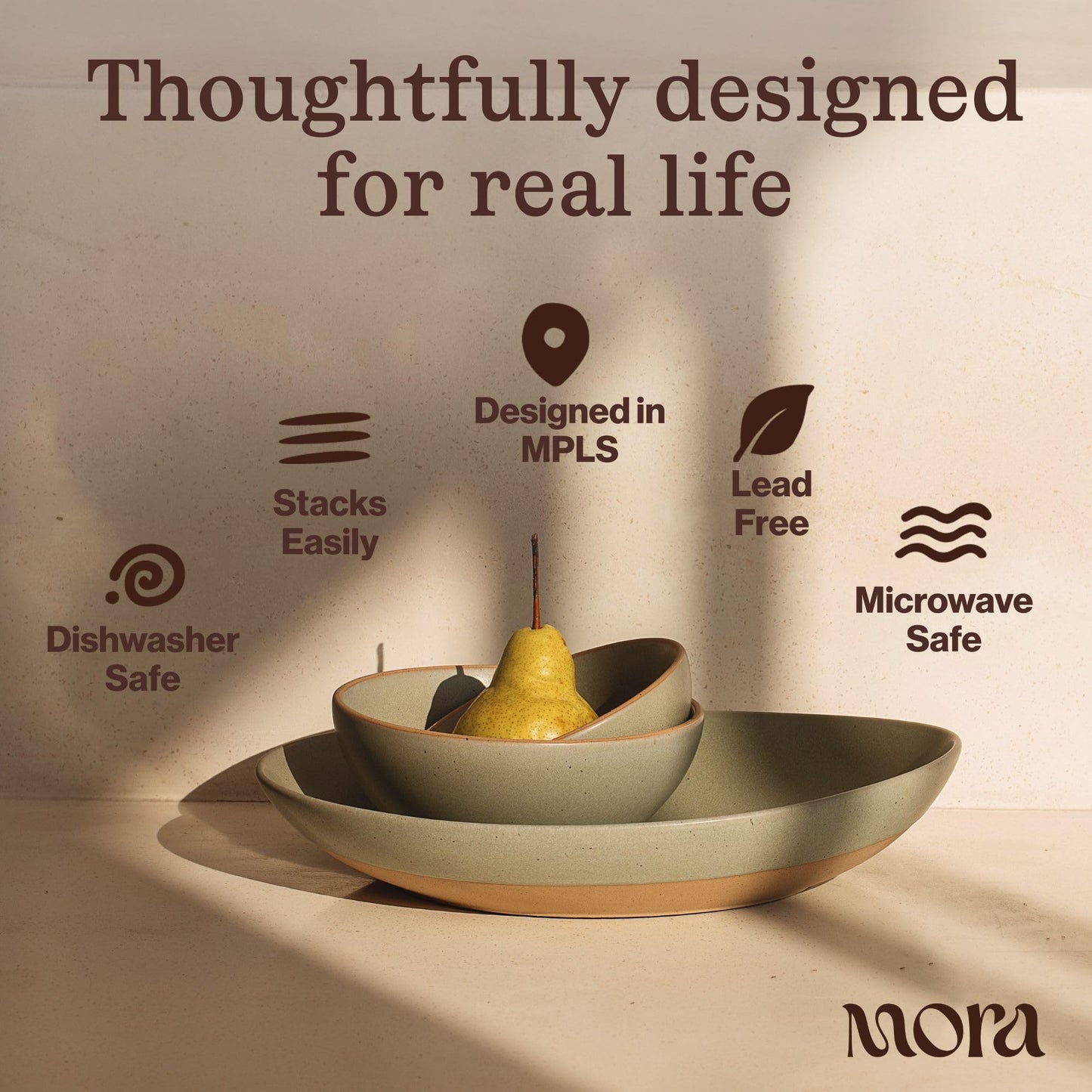 MORA Jumbo and Large Serving Dishes Set of 2, 13 inch and 12 inch Ceramic Pottery Oval Platters - Microwave, Oven and Dishwasher Safe - Oat