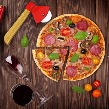DURABOARD Funny & Cool Axe Pizza Cutter - Unique Men Dad Tool With Steel Сircular Saw, Plastic Cover for Wheel Blade Knife & Bamboo Handle - Cute Kitchen Gadgets Nonstick Stuff Slicer Accessories