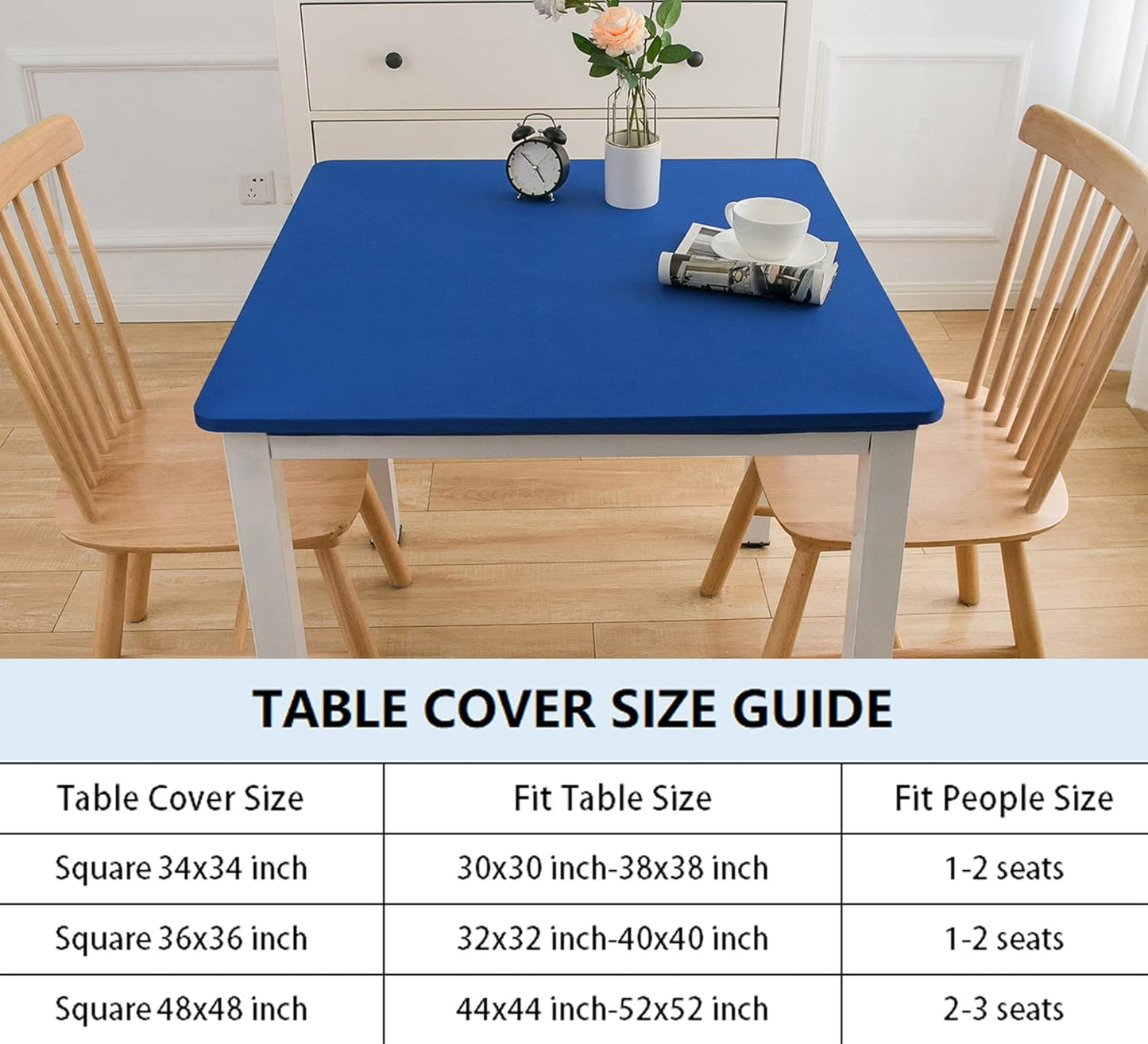 34 34 Inch Wolkemer Fitted Square Tablecloth Spandex Stretch Blue Cocktail Table Cover Elastic Edge Table Topper Cap