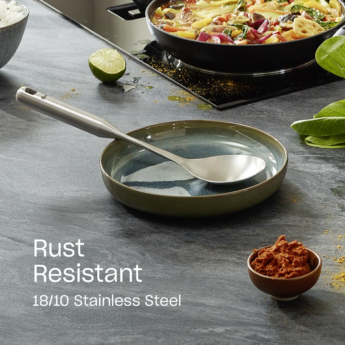 Fissler Essential Vegetable & Rice Serving Spoon, 18/10 Stainless Steel Kitchen Utensil for Serving & Cooking, Ergonomic Handle, Dishwasher Safe