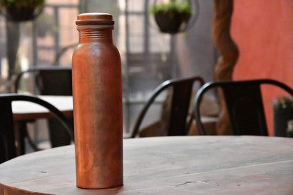 De Kulture Handmade Vintage Pure Copper Water Bottle with Cap - Ideal Drinkware with Ayurveda Benefits, 2.75x10 Inches