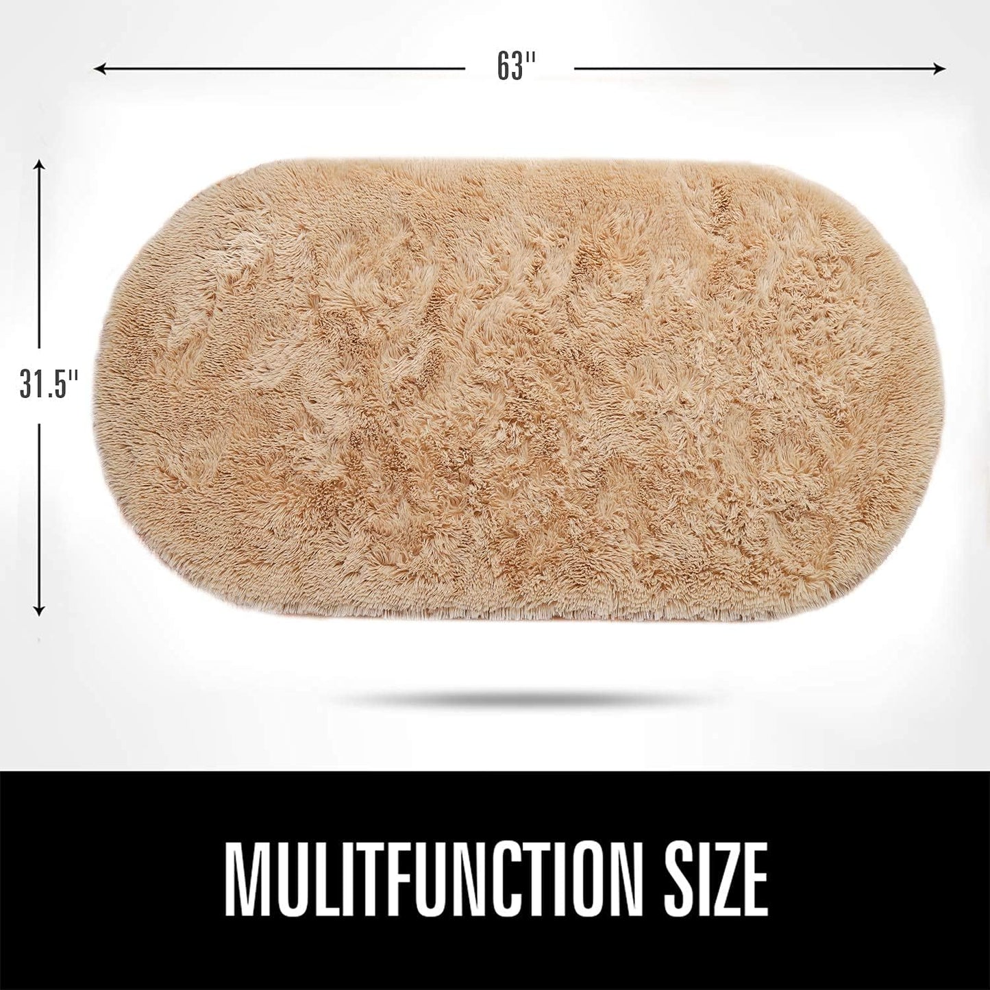 2.6' 5.3', LOCHAS Bedroom Rug x Beige Fluffy Shaggy Area Rug for Bedroom Bedside, Soft Oval Throw Rugs Carpet for Kids