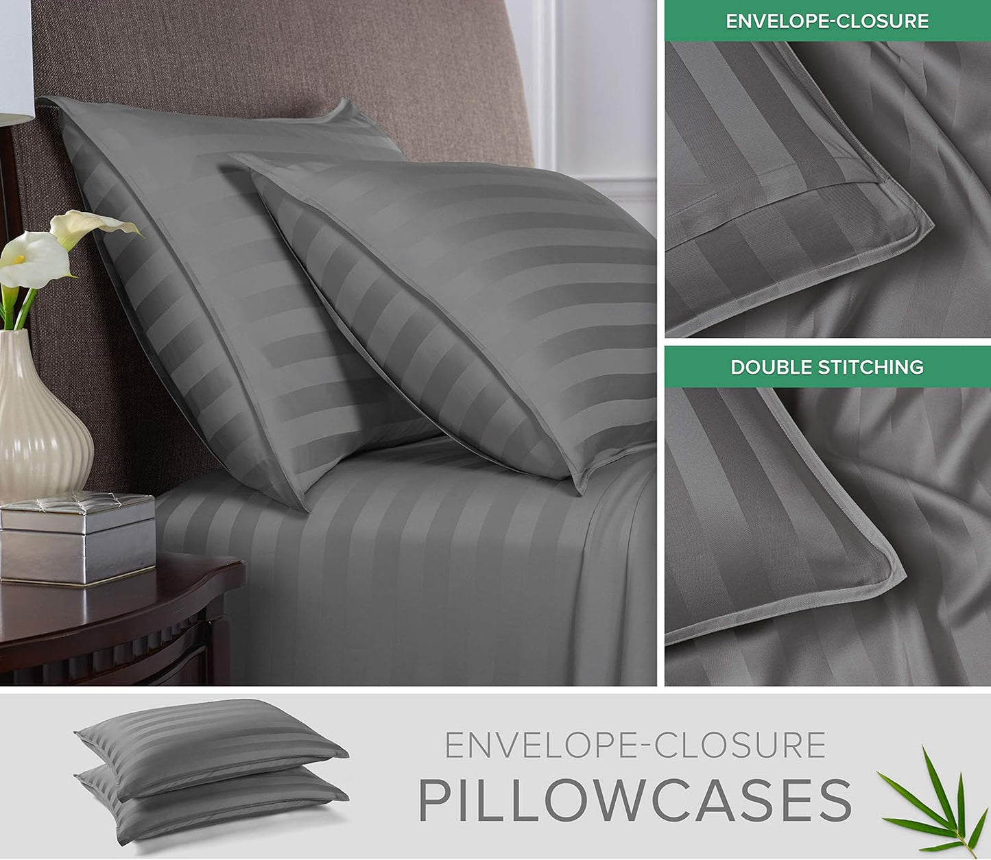 Pure Bamboo Queen Sheets - Luxuriously Soft & Cooling 100% Organic Viscose Bed Set | Jacquard Stone Color