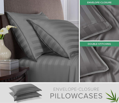 Pure Bamboo Queen Sheets - Luxuriously Soft & Cooling 100% Organic Viscose Bed Set | Jacquard Stone Color