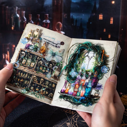 MiyouLuna 6 Rolls Witch Potion Bottle PET Tape Set with Clip, Waterproof Gothic Scrapbook Sticker Rolls for Journaling, Bullet Journals, and Dark Aesthetic Crafting