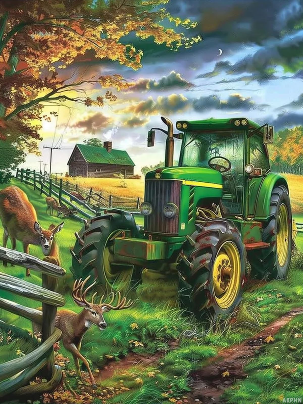 Tractor Deer Diamond Painting Kits for Adults, DIY 5D Vehicle Diamond Art Full Drill for Adult, for Beginner Home Wall Decor Gift 12x16in/30x40cm