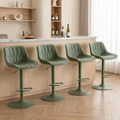 YOUNIKE Bar Stools Set of 2, Faux Leather Padded Bar Stool Counter Height Swivel Bar Chairs, Modern Adjustable Barstools with Back for Kitchen Island, Full Pea Green Same-Color Base