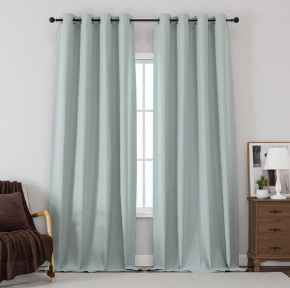 THOOO 100% Blackout Curtains - Natural Linen Texture | 84-Inch Thermal Insulated Grommet Panels in Sage Green for Bedroom & Nursery