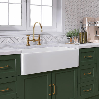 TUKTUK White Farmhouse Sink 33 inch Fireclay Apron Front Farm House Kitchen Sink Single Bowl Deep Drop In Undermount Reversible Heavy Duty Easy to Clean Porcelain Kitchen Basin Modern Luxury Accessory