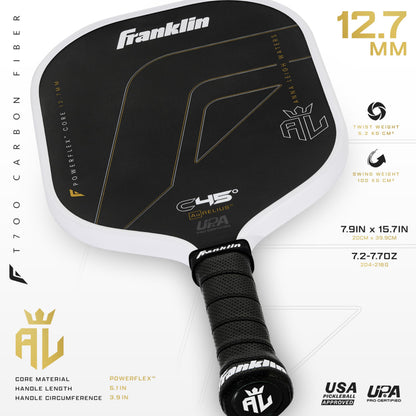 Franklin Sports PRO Pickleball Paddles – C45 Carbon Fiber Series - Official USAP + UPA Approved Pickleball Paddle - Aurelius 12.7mm Polymer Core - Official Shape of Anna Leigh Waters - Black/White
