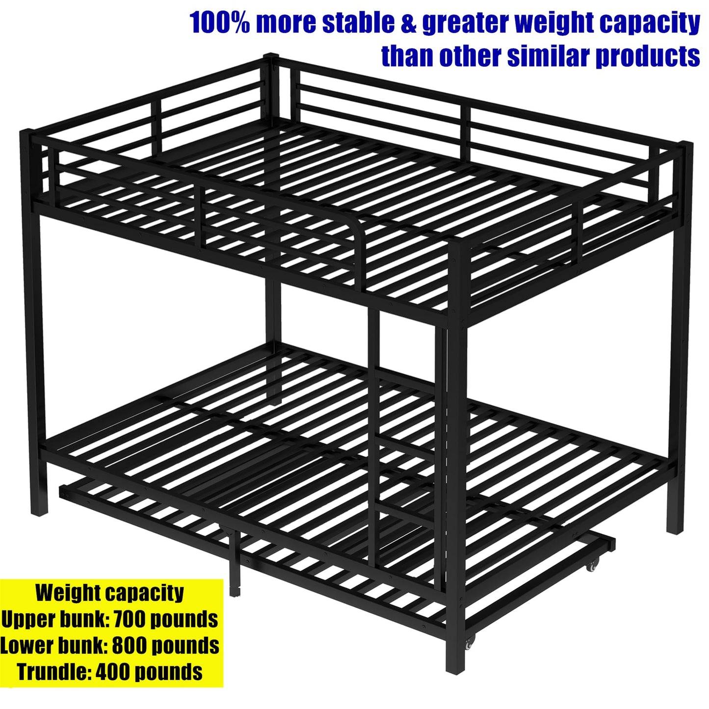 LUCALEO Latest Upgraded & Stronger Thickened Metal Full Over Full Bunk Bed with Twin Trundle, Heavy Duty Safer More Stable Steel Bunkbeds (Greater Weight Capacity) (Full Over Full with Twin Trundle)