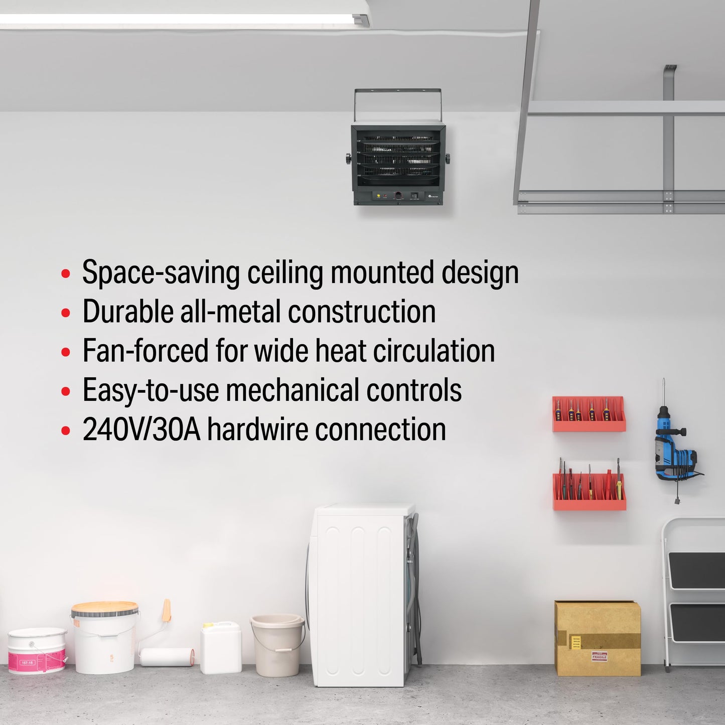 5,000/4,000/3,000W 240V Ceiling Mount Garage Utility Heater