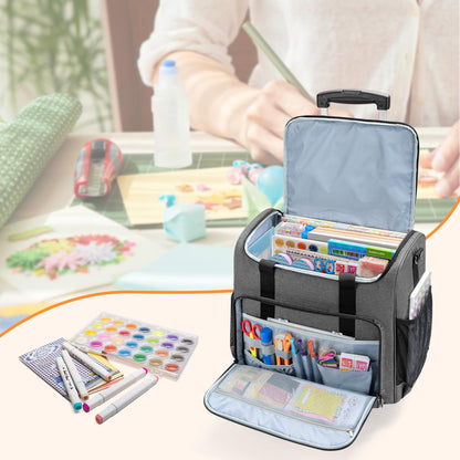 Trunab Rolling Scrapbook Tote Craft Organizers and Storage with Wheels, Craft Bag for 12 X 12 inch Scrapbook Album and Laptop, for Women