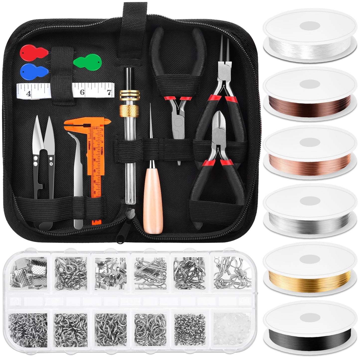 Thrilez Wire Wrapping for Jewelry Making, Repair and Beading Supplies Kit with Craft Ring Wire, Tools, Pliers and Jewelry Findings