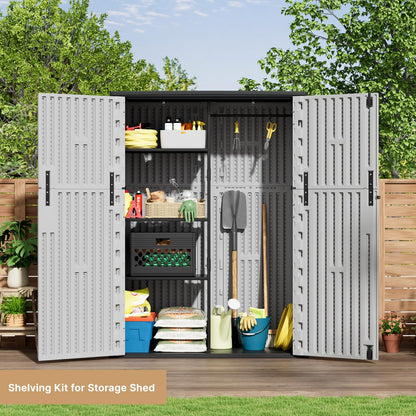 KINYING Outdoor Vertical Storage Shed,57 Cu.ft Outdoor Storage Cabinet Waterproof,Resin Sheds & Outdoor Storage Clearance for Garden,Patio,Backyard,Lockable (Grey)