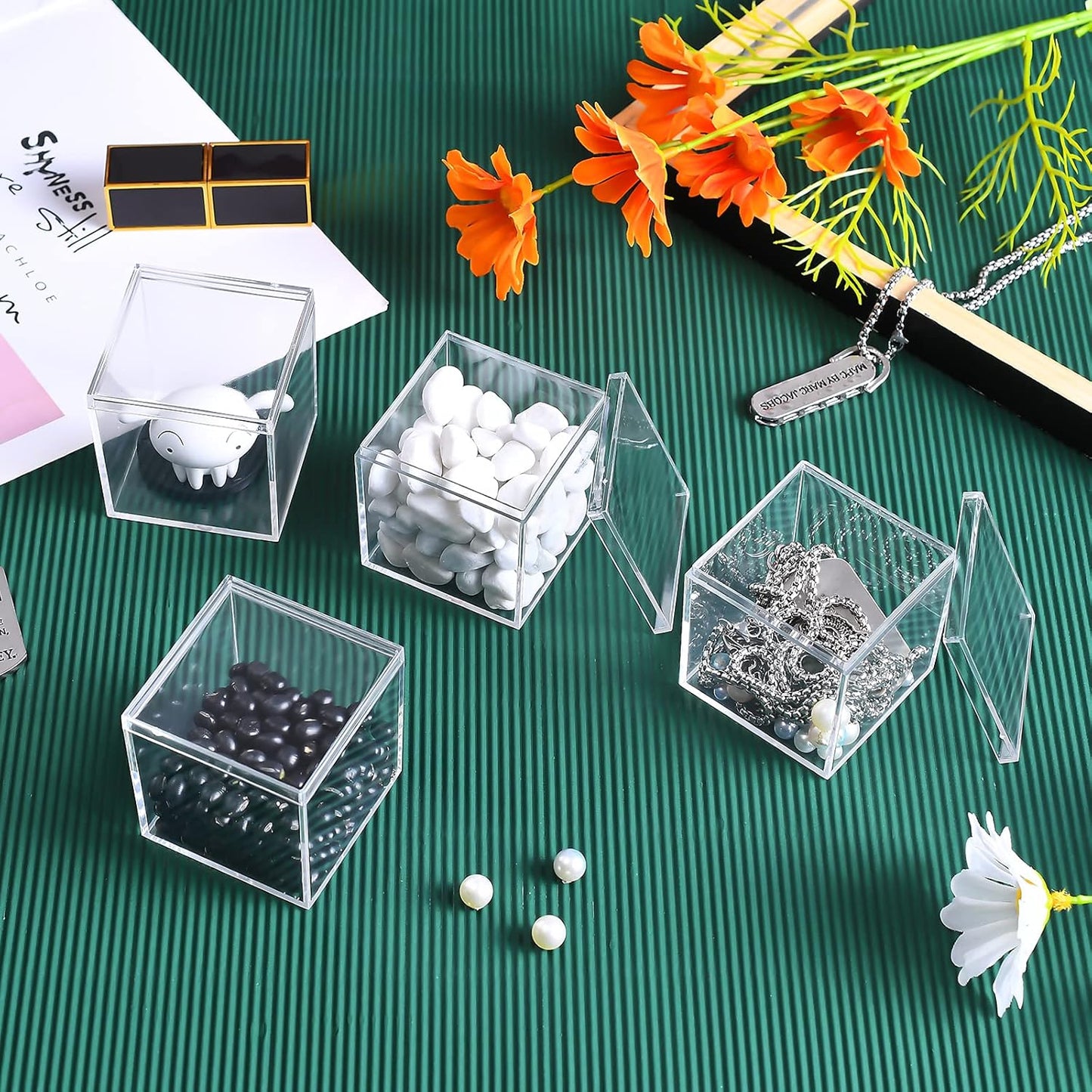 Acrylic Box with Lid, 4 Pack Small Square Container 2.2x2.2x2.2 Inch for Candy, Pill, and Tiny Jewelry Storage