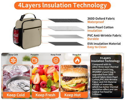 ZM-YOUTOO Lunch Box for Men - Reusable Lunch Bag Men Adult Women- Insulated Small LunchBox (Beige)