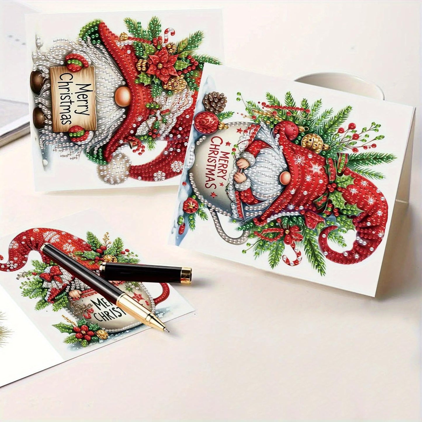 LumiCraft 6 Packs Merry Christmas Diamond Art Painting Greeting Card Kits, Gnomes Diamond Art Card with Envelope, DIY Craft Diamond Greeting Card Art Kits for Christmas