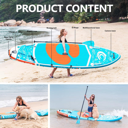COOLCAA Mermaid 11'6" Inflatable Stand-Up Paddle Board, 460Lbs Capacity SUP Board with 34'' Extra Wide, Fishing Paddleboard with Accessories & Bag for Adults Youth (Seabed)