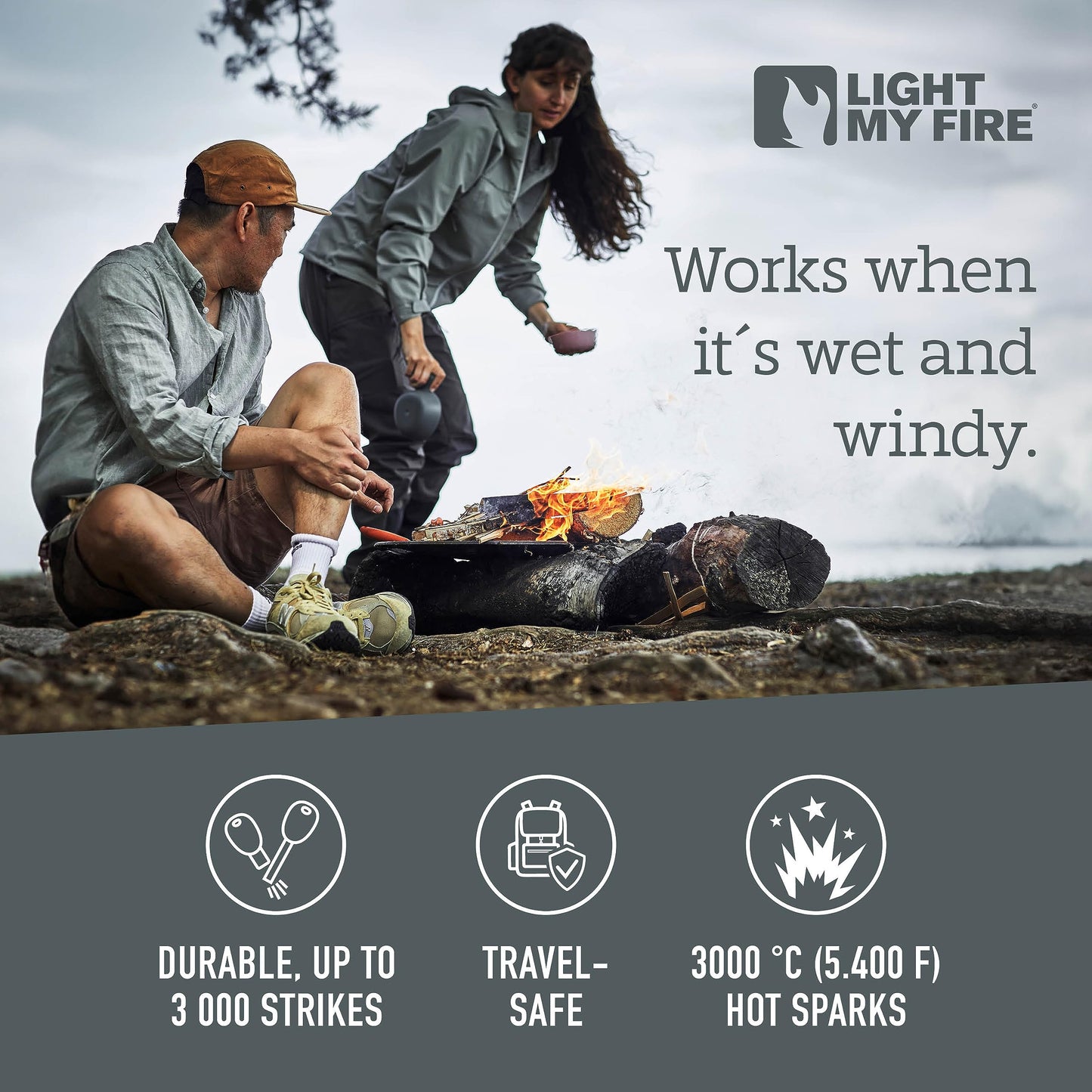 Light My Fire Fire Steel Scout - Magnesium Fire Starter Kit, 3000 Strikes, Waterproof, Bushcraft Gear, Emergency Survival Tool with Whistle & Cord