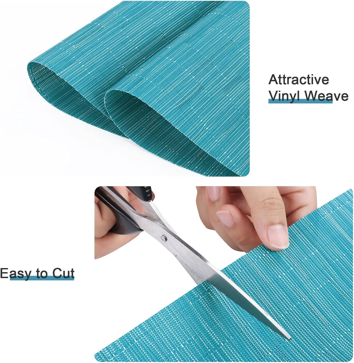 SHACOS Set of 4 Round Wedge Placemats, Heat Resistant, Woven Vinyl PVC Table Mats, Teal Blue, Indoor Outdoor