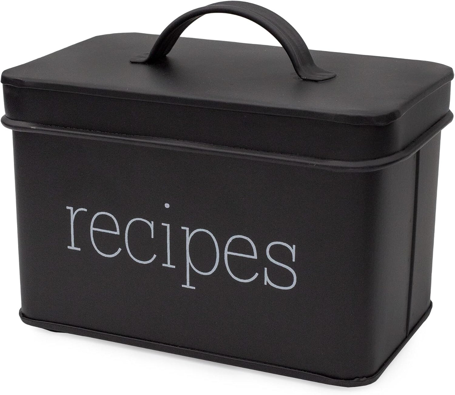 AuldHome Farmhouse Enamelware Recipe Box (Black) for 4 x 6 Inch Recipe Cards