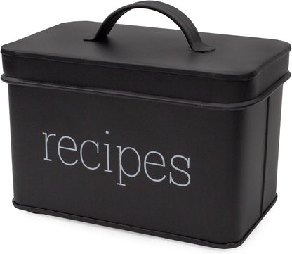 AuldHome Farmhouse Enamelware Recipe Box (Black) for 4 x 6 Inch Recipe Cards
