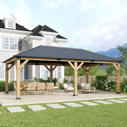 GOHONEI 12x20 ft Wood Gazebo, Hardtop Gazebo with Galvanized Steel Double Roof, Heavy Duty Pavilion for Patio Lawn and Garden