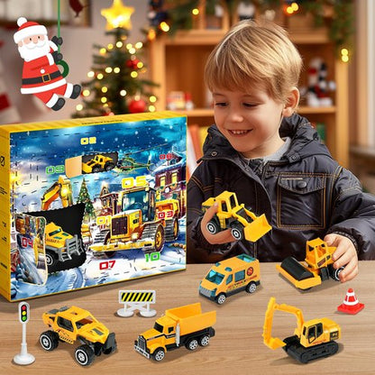 Advent Calendar 2025 for Kids Toys Engineering Vehicles Alloy Different Car Set Stocking Stuffer Plus a Play Mat Christmas for Boys and Girls Gifts Yellow