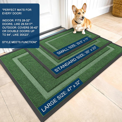 OLANLY Indoor Outdoor Front Door Mat - Waterproof, All-Weather, Easy Clean | 29.5x17 Inches, Green