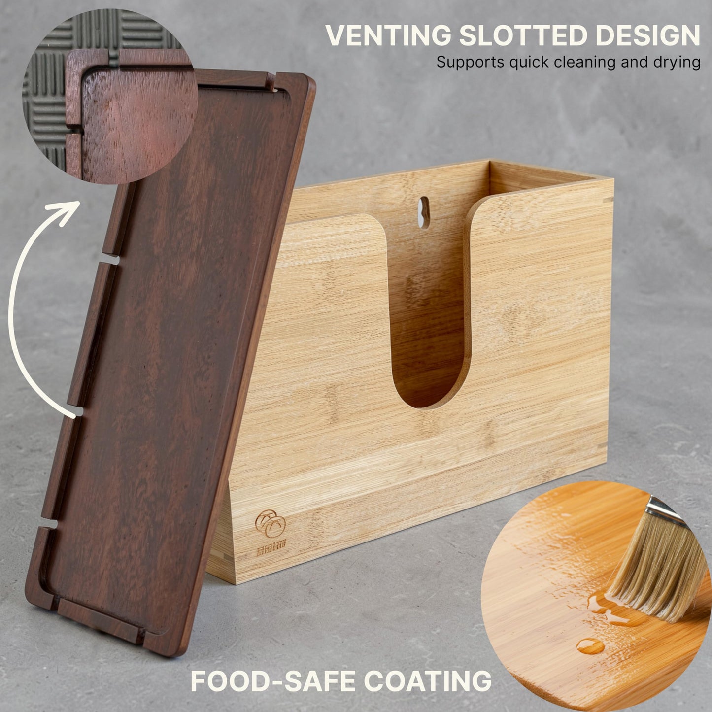 eBun Bamboo Paper Towel Dispenser with Lid, Countertop Holder for Multifold & Trifold Towels, Wooden Napkin Dispenser Box with Easy-Access Slot for Kitchen, Bathroom, Office