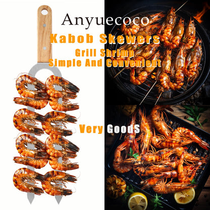 Anyuecoco Kabob Skewers for Grilling,6 PCS - 17 Inch Double Prong Skewers for kabobs,Stainless Steel Skewer,Flat Metal Skewer,Perfect For Meat,Chicken,Sausages,Veggies,Seafood