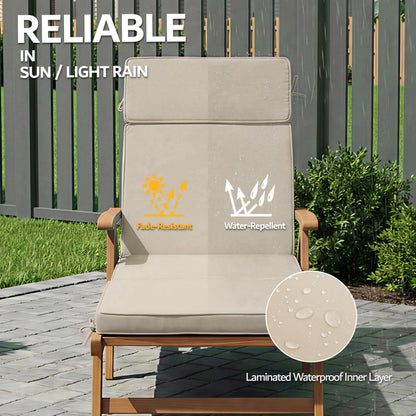 Honorbox 80 x 26 Inch Outdoor Chaise Lounge Cushions Set of 4 - Removable Cover, 4-Section Design, Water-Repellent & Fade-Resistant, 6 Tie Straps, Replacement for Patio & Pool Chairs - Cream