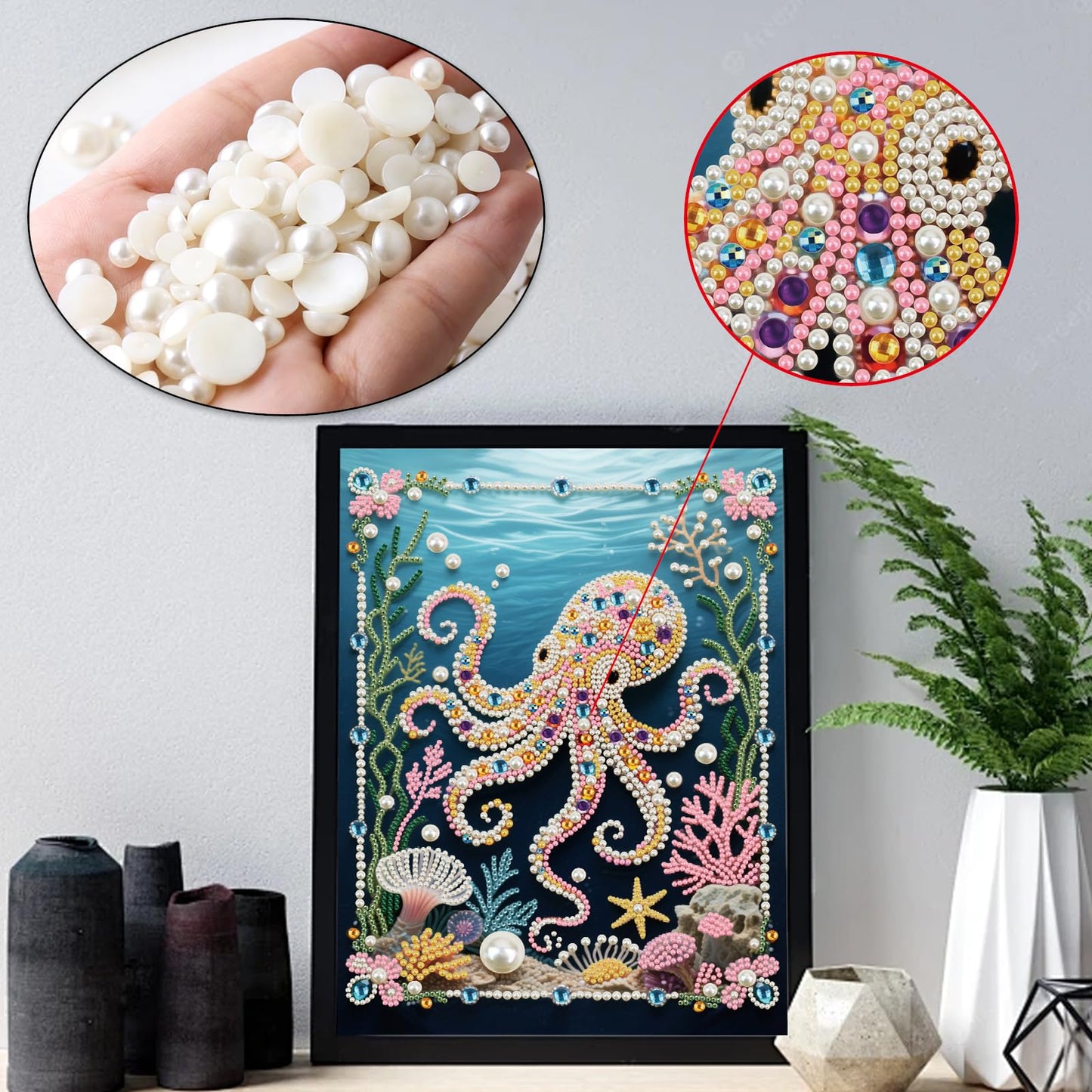 WSLWXSHM Pearl Diamond Painting Kits for Adults Octopus, 5D Special Shape Diamond Art Kits for Beginners, Crystal Rhinestones Diamond Painting for Home Wall Decoration Gift 12×16inch/30×40cm