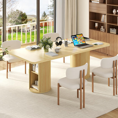 Gyfimoie 79" Dining Table for 8 to 10 People,Farmhouse Kitchen Dining Room Table with 2 Fluted Wood Strip Base & Slide Door,Mid Century Modern Dinner Table Furniture for Living Room,Kitchen,Natural