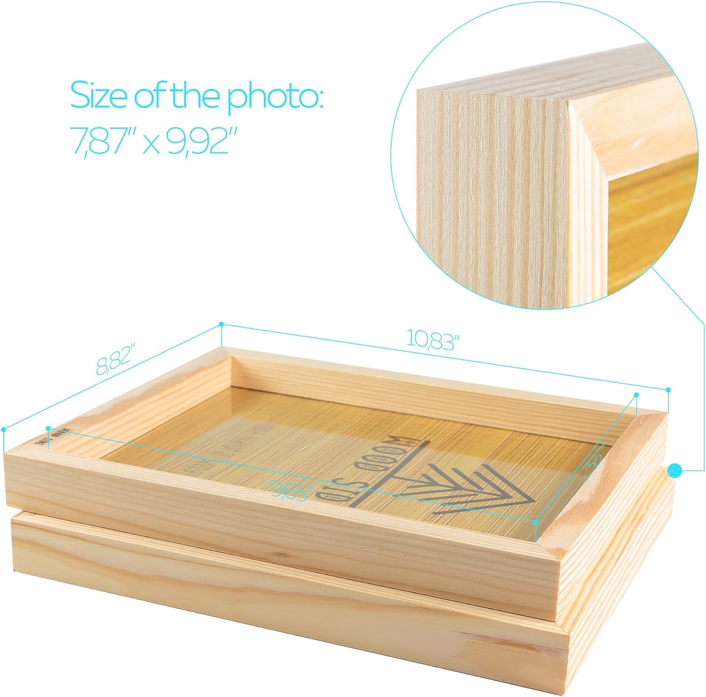 Wooden Picture Frames 8x10 Inch Set of 2, 100% Eco Unfinished Wood with Real Glass
