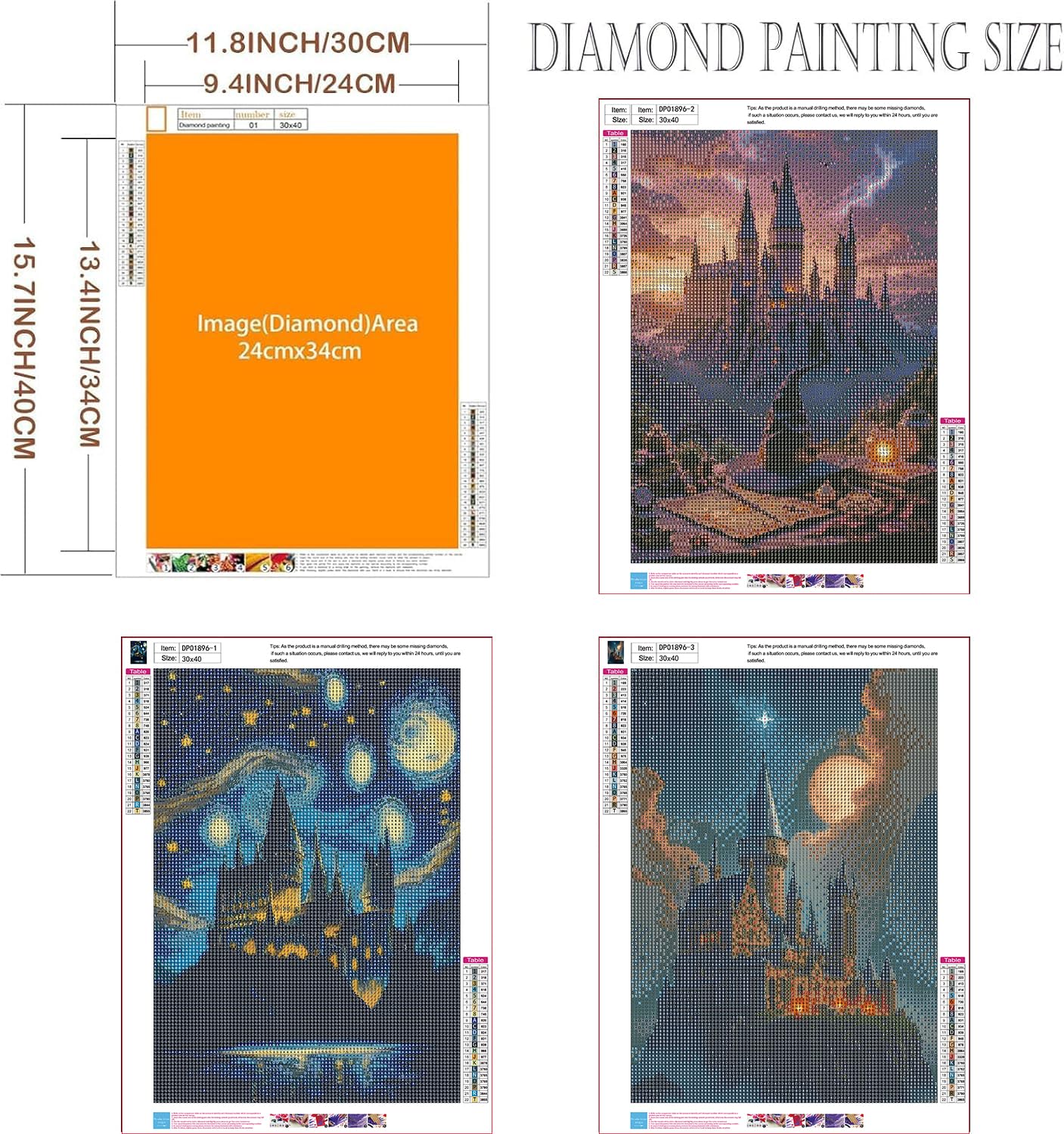 EIBEILI Diamond Art Kits for Adults - 3 Pack Magic Castle 5D Diamond Painting Kits for Beginner,DIY Magic Hat Gem Art Full Drill Diamond Dots Crystal Craft Kits for Home Wall Decor Gifts 12x16inch