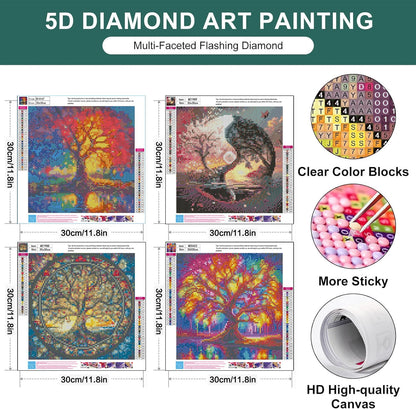 mrpwnle 4 Pack Tree of Life Diamond Art Kits for Adults - Tree of Life Diamond Painting Kits for Adults Beginners, 5D Round Full Drill Diamond Art Dots Gem Art Kit for Home Wall Decor 12x12in