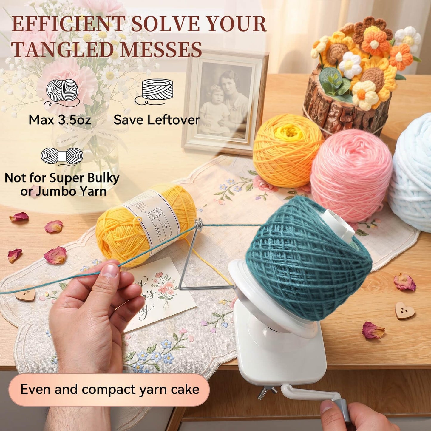 SPEENSUN Yarn Winder, Yarn Winder for Crocheting, 3.5 OZ Easy-to-Install and Efficiently Yarn Ball Winder with Lower Noise, Yarn Spinner for Crochet and Knitting Lover for Yarns Below Size 5