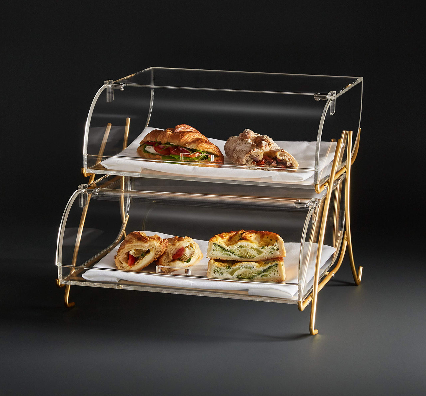 Rosseto BK020 Bakery Case 2-Tier with Brass Metal Stand