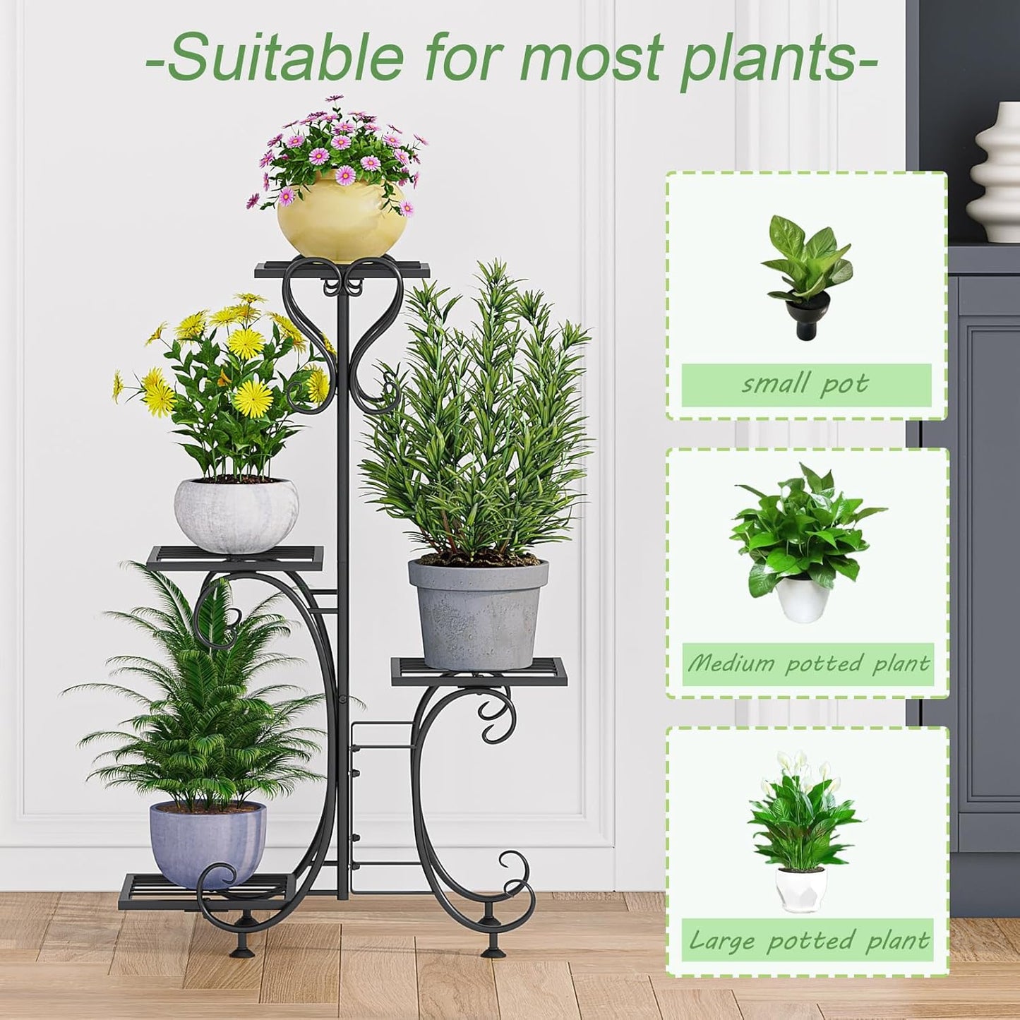 4Tier 4 INGIORDAR Plant Stand Indoor Outdoor Shelf Metal Holder Pot Rack Multiple Plants Stand Tall Flower Shelf Corner