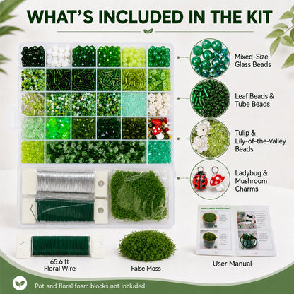 Scvotier Beaded Plant Kits with Wire and Beads, All-in-One Green Glass Beaded Plant DIY Craft Kit with Tools & Instructions - Create Your Own Hanging Green Decor, Relaxing Handmade Gift