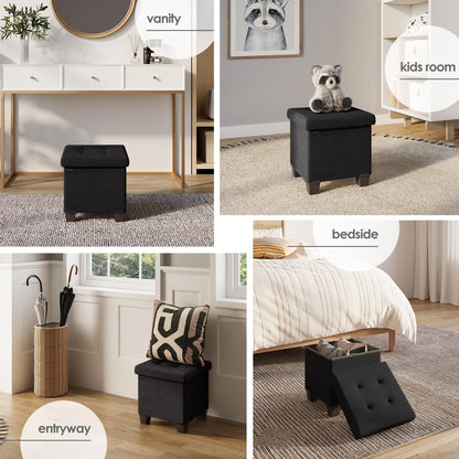 STORAGEBUD 15-in 330lbs, Storage Ottoman Cube with Small Bin, Square Ottoman with Storage for Living Room and Bedroom