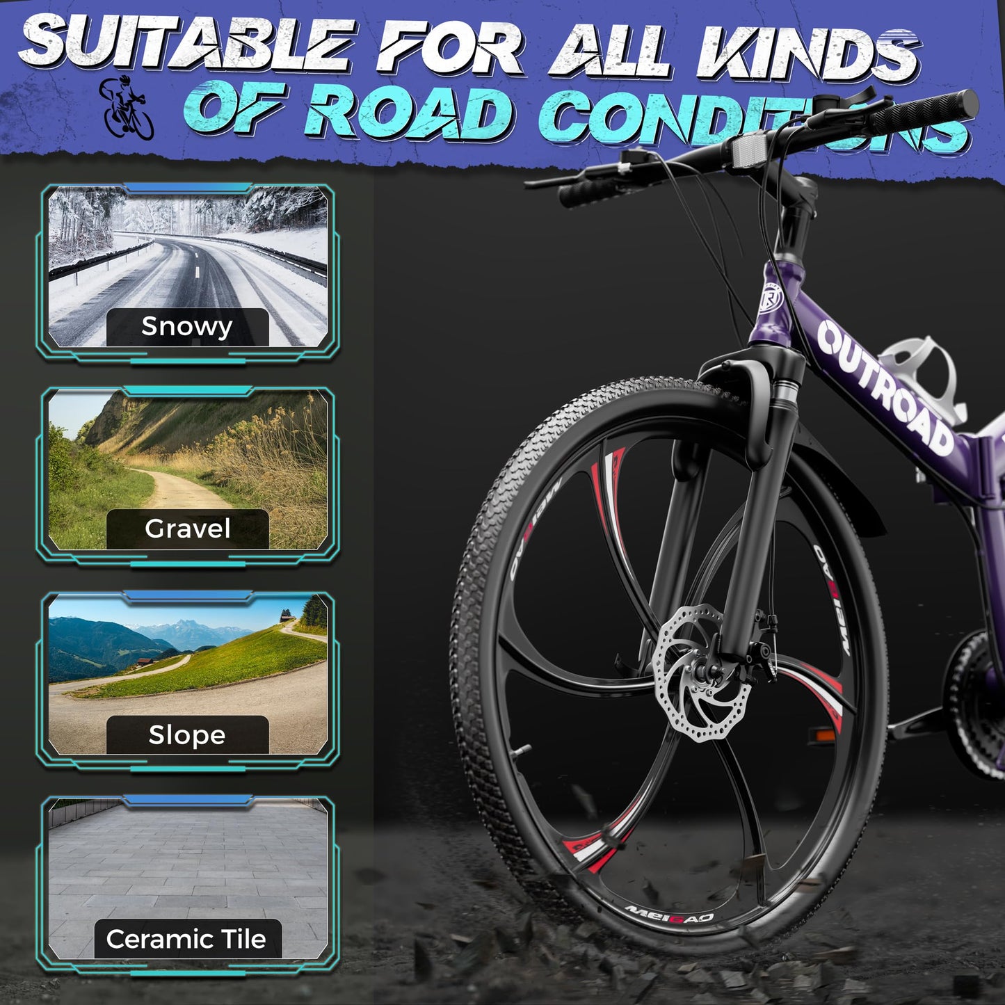 MarKnig 26 Inch Adult Folding Bikes/Mountain Bikes, 21 Speeds Mountain Bicycles with Full Suspension, Dual Disc Brake, High Carbon Steel Frame, Foldable Bike for Men/Women/Teen, HM-Purple