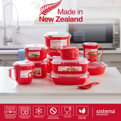 Sistema Heat & Eat Microwave Container Set, 4 Rectangular Microwaveable Food Containers with Lids & Steam Release Vents, Dishwasher & Freezer-Safe Food Storage, 2 x 1.25L & 525mL Sizes, BPA-Free