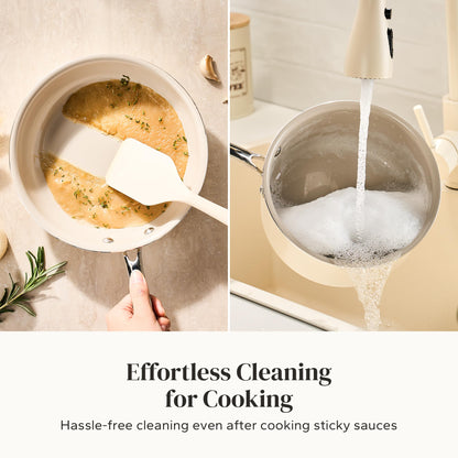 Redchef Sauce Pan & Frying Pan Set, 8" Ceramic Nonstick Fryingpan & 2.5Qt Saucepan with Lid, Mini Cookware Set, Induction Compatible, Nontoxic PTFE PFOA Free, Oven & Dishwasher Safe, Beige