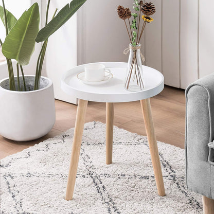 15 18 Inches Apicizon Round Side Table, White Tray Nightstand Coffee End Table for Living Room, Bedroom, Small Spaces